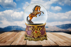 120MM Reared Up Revolving Horse Water Globe w/Blower The San Francisco Music Box Company Collectible