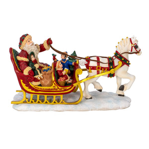 Santa with Children on Horse Sleigh Figurine