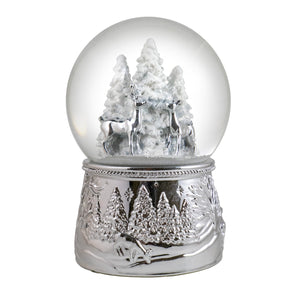 100mm Silver Reindeer in the Woods Snow Globe
