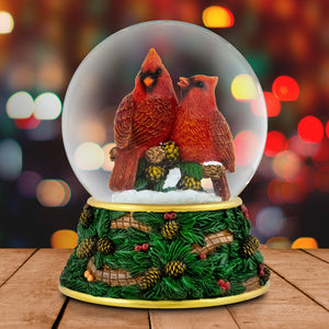 120MM Festive Cardinals Musical Snow Globe