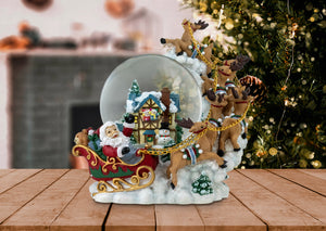 120MM Christmas Santa with Reindeer Musical Snow Globe
