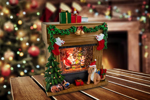 Musical Lighted Santa Fireplace Christmas Scene The San Francisco Music Box Company Collectible