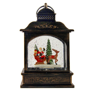 Santa on Sleigh with Reindeer Water Globe Lantern