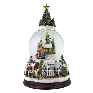Carolers with Tree Top and Village Base Snow Globe