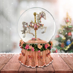 Carousel Horse Water Globe with Pink Flower Base