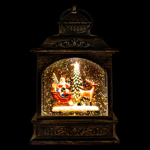 Santa on Sleigh with Reindeer Water Globe Lantern