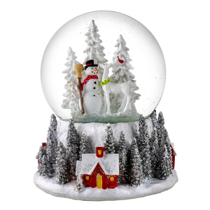 120MM Santa & Snowman w/ Red Village Base Snow Globe