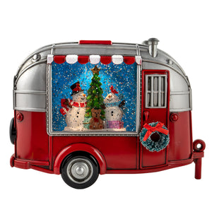 Musical Snowman in a Camper Decoration