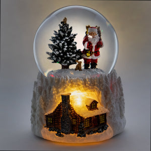 100MM Musical LED Santa w/ Cabin Lighted Base