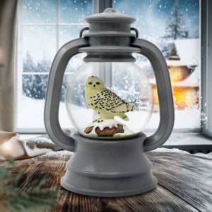 Grey Lantern Snowy Owl Snow Globe