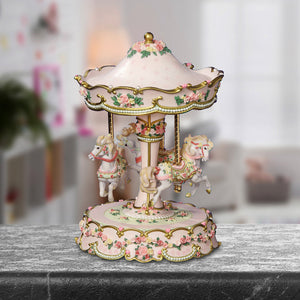 Hearts and Roses 3 Horse Carousel The San Francisco Music Box Company Collectible 842970048664