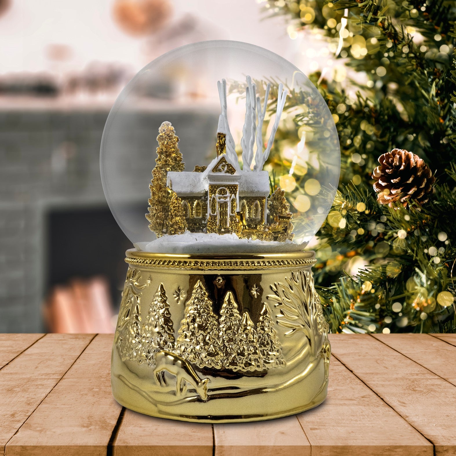 100mm Golden House Scene Water Globe San Francisco Music Box Company Collectible 683332665262