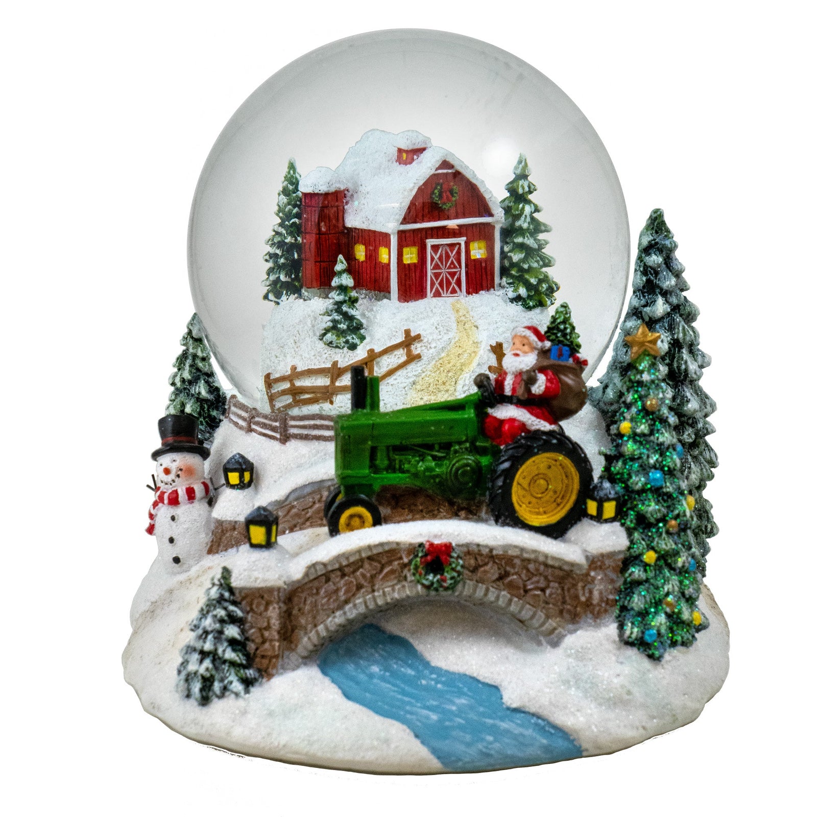 100MM Musical Christmas Barn and Tractor Snow Globe San Francisco Music Box Company Collectible 850060057182