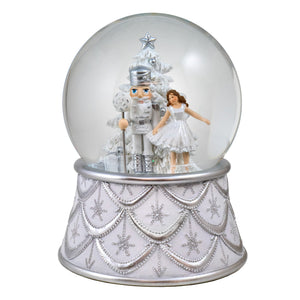 100MM Silver & White Musical Nutcracker Snow Globe San Francisco Music Box Company Collectible 850060057151