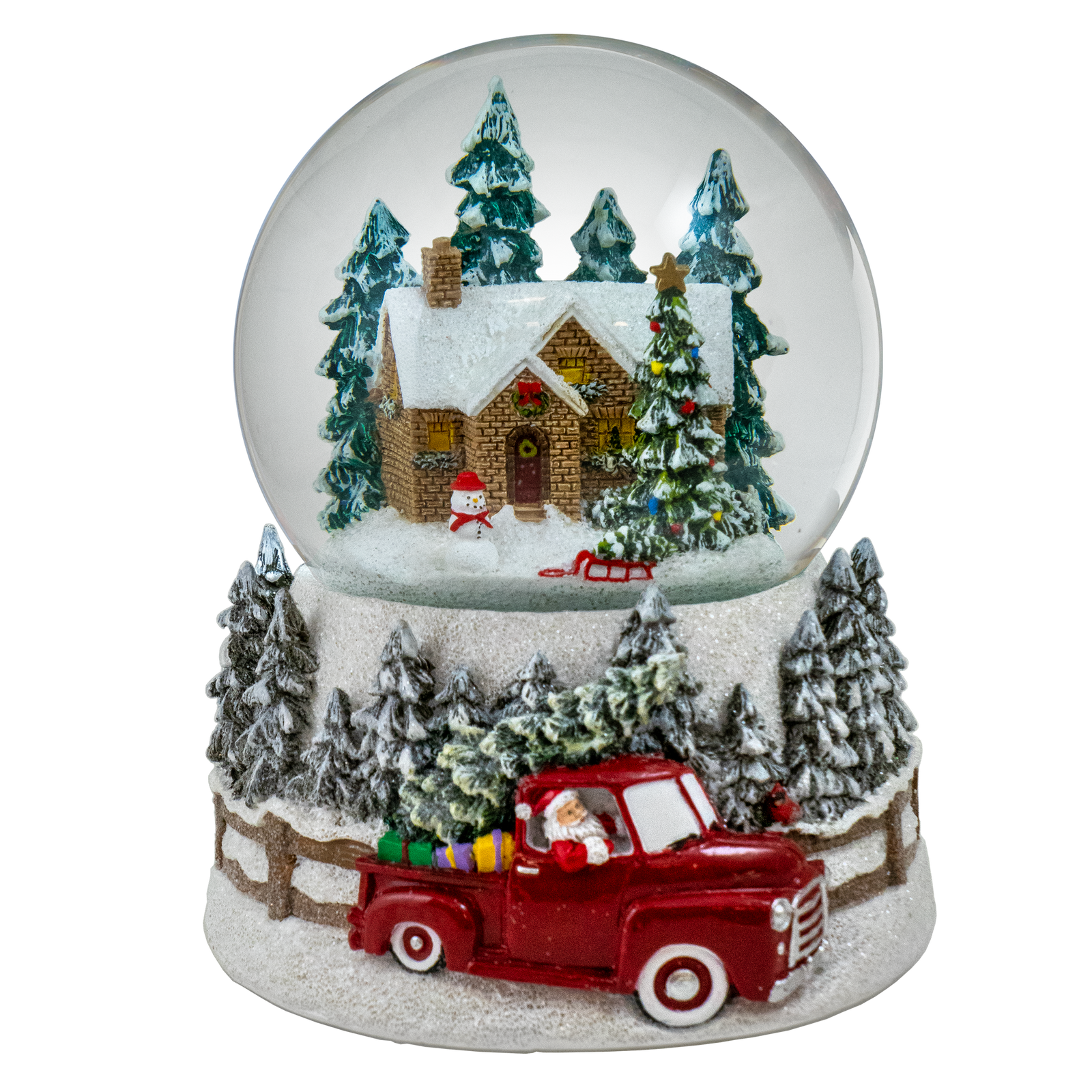 100MM Winter Scene with Red Truck Snow Globe San Francisco Music Box Company Collectible 850060057175