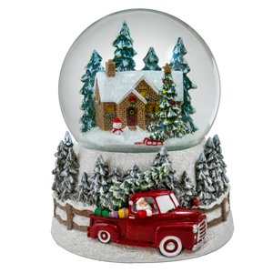 100MM Winter Scene with Red Truck Snow Globe San Francisco Music Box Company Collectible 850060057175