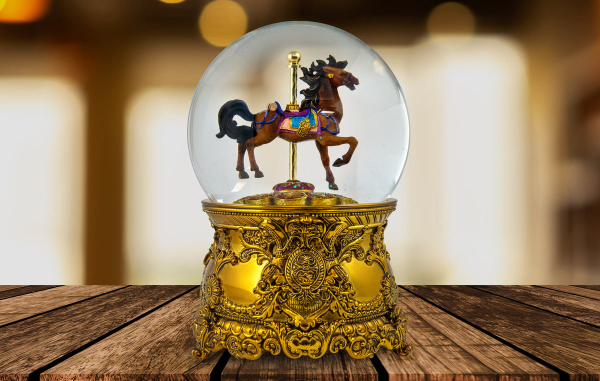 120MM Carousel Horse Revolving Musical Snow Globe The San Francisco Music Box Company Collectible