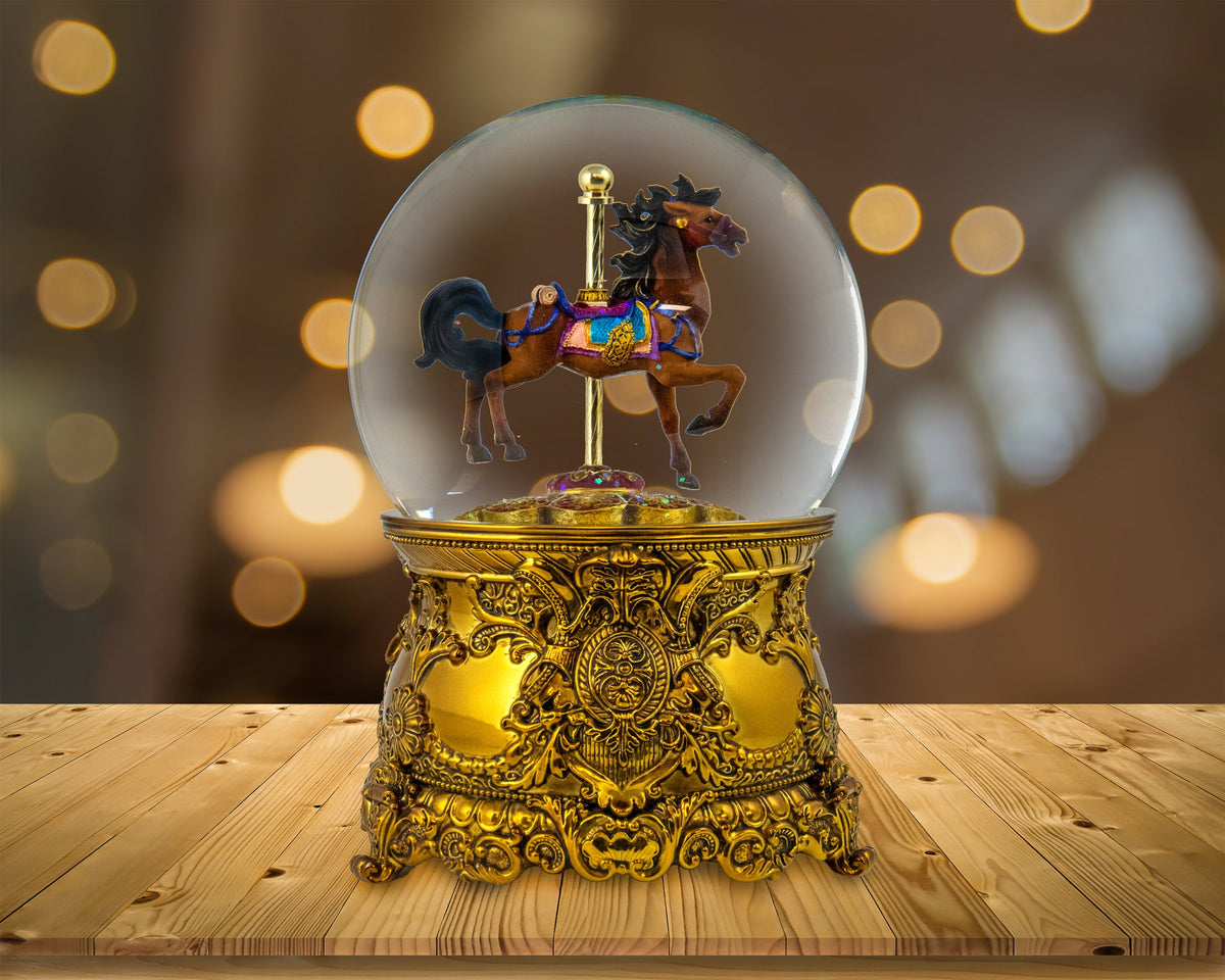 120MM Carousel Horse Revolving Musical Snow Globe The San Francisco Music Box Company Collectible