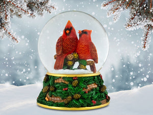 120MM Festive Cardinals Musical Snow Globe The San Francisco Music Box Company Collectible