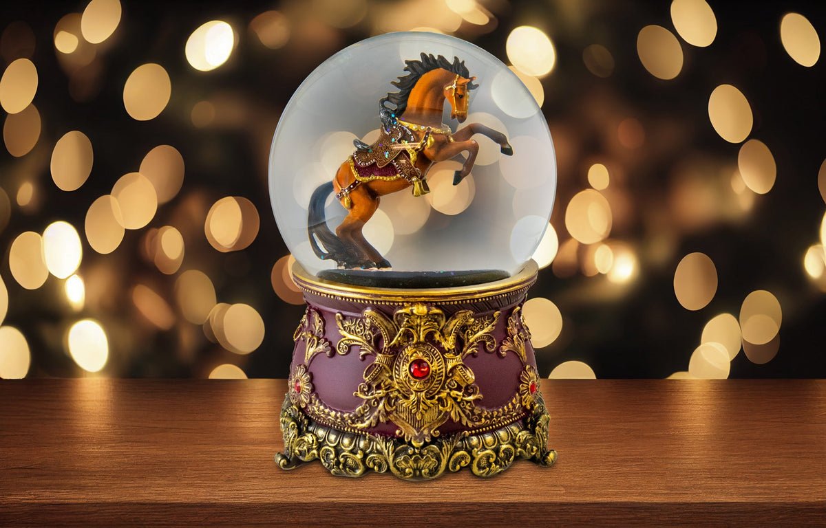 120MM Reared Up Revolving Horse Water Globe w/Blower The San Francisco Music Box Company Collectible
