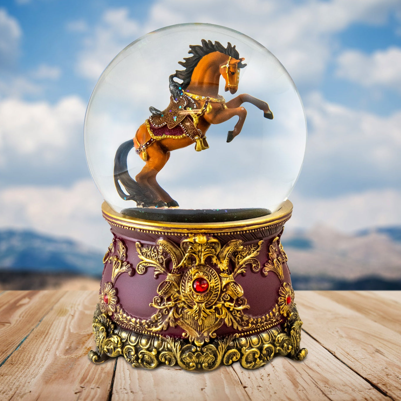120MM Reared Up Revolving Horse Water Globe w/Blower The San Francisco Music Box Company Collectible