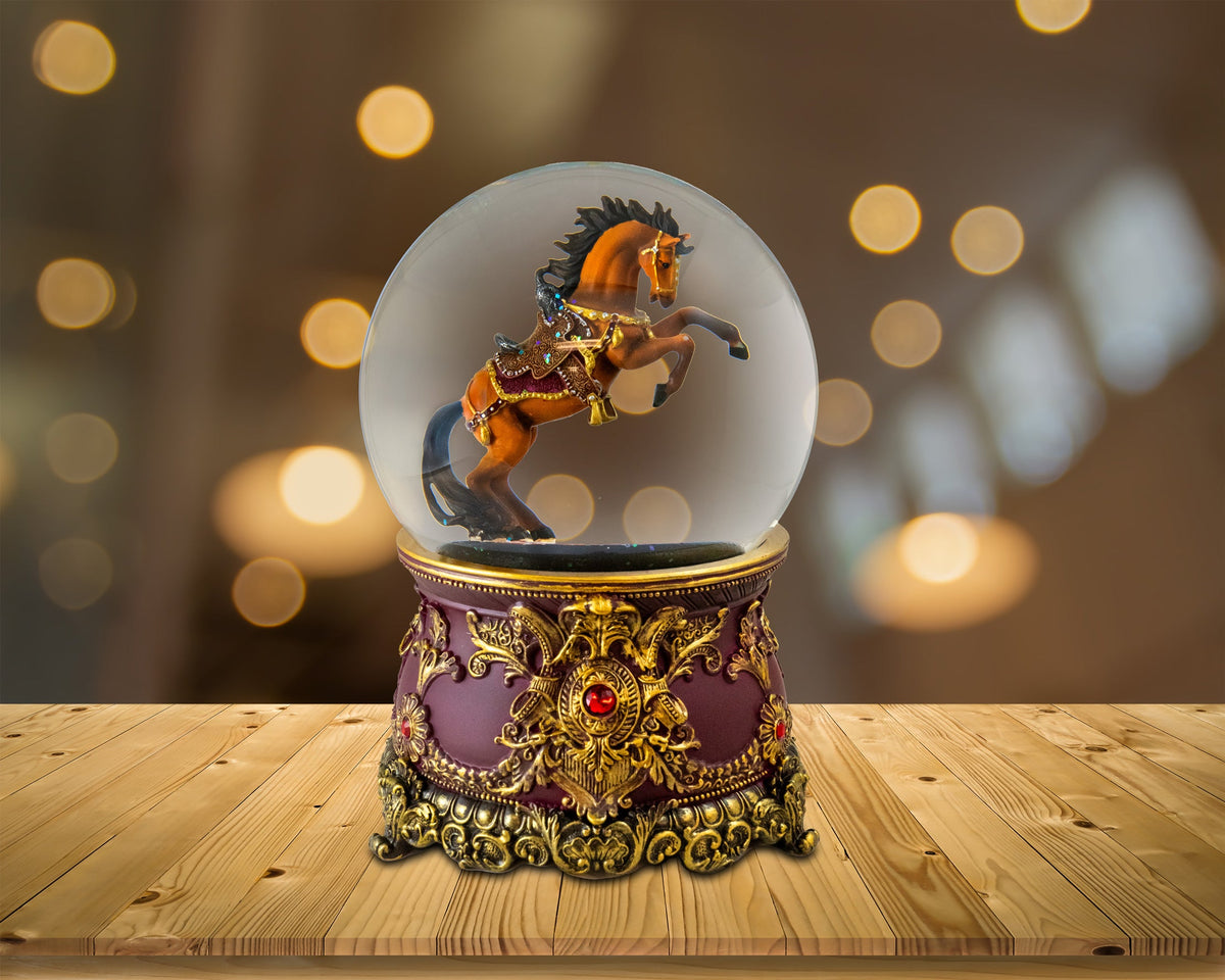 120MM Reared Up Revolving Horse Water Globe w/Blower The San Francisco Music Box Company Collectible