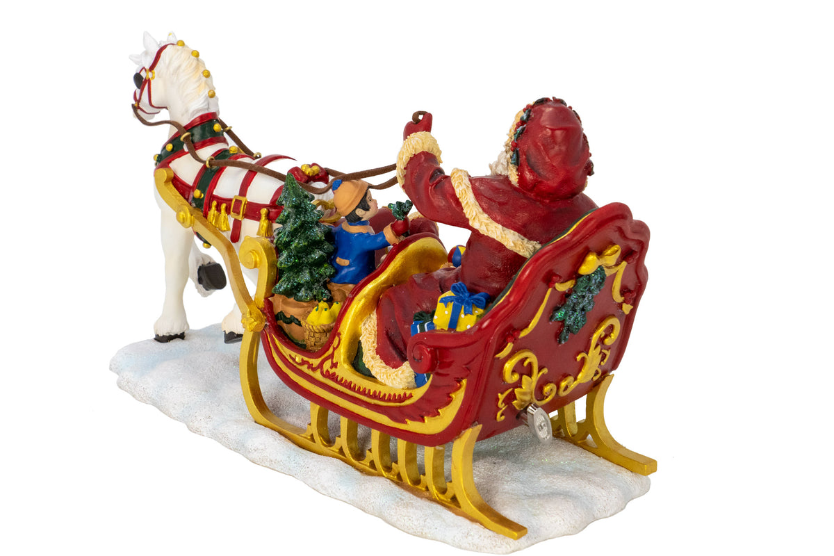 Santa with Children on Horse Sleigh Figurine