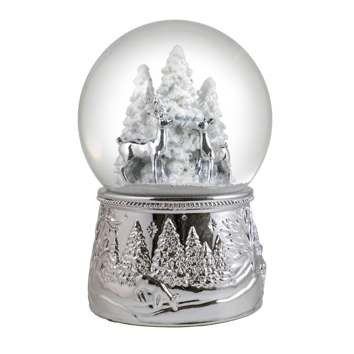 100mm Silver Reindeer in the Woods Snow Globe