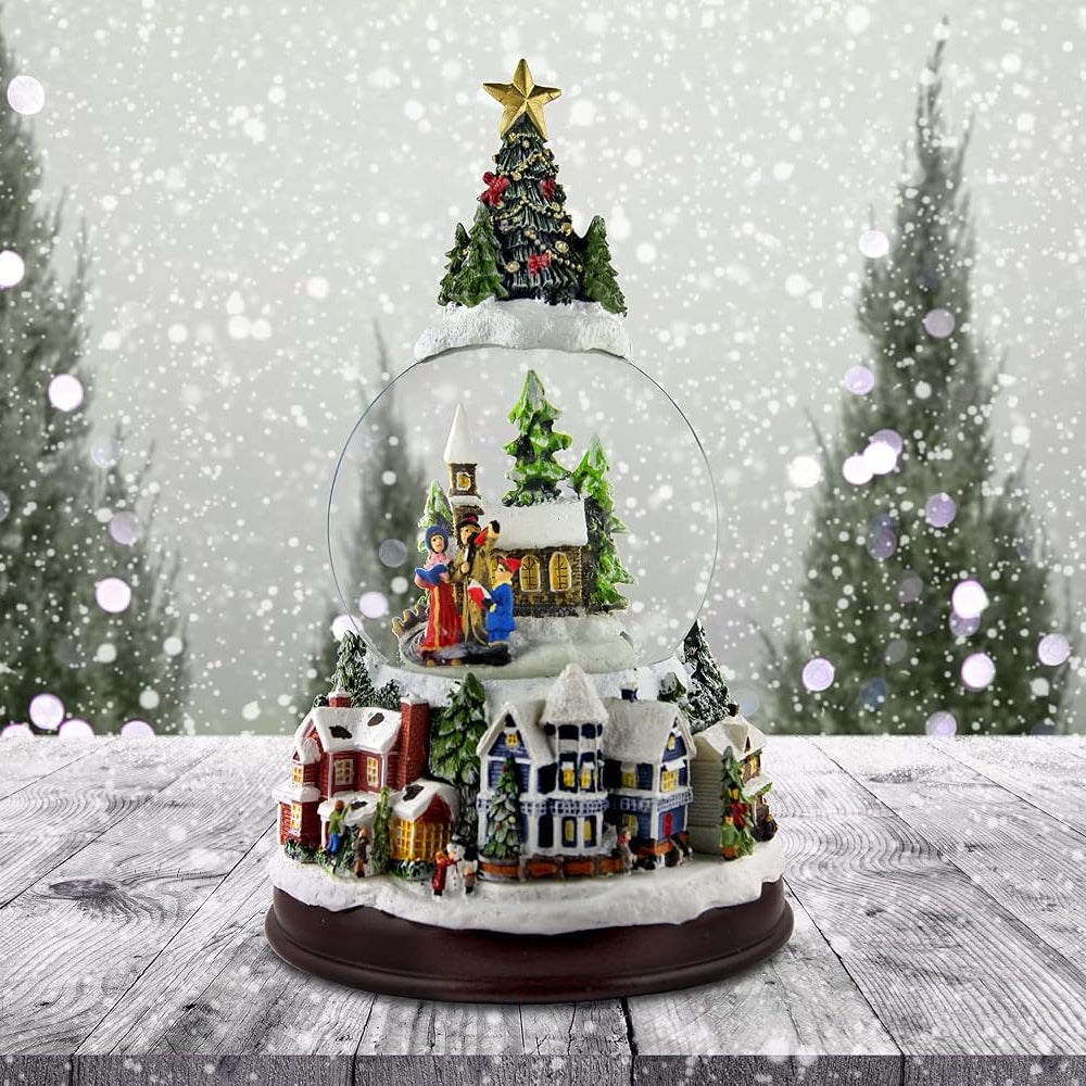 Carolers w/Tree Top and Village Base Musical Snow Globe