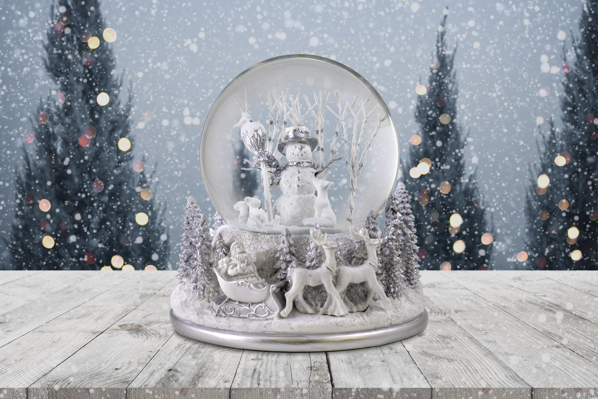White Christmas Snowman Holiday Snow Globe
