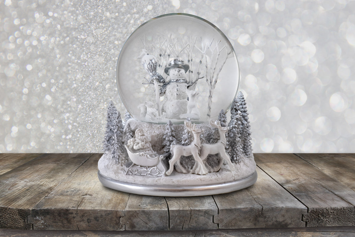 White Christmas Snowman Holiday Snow Globe