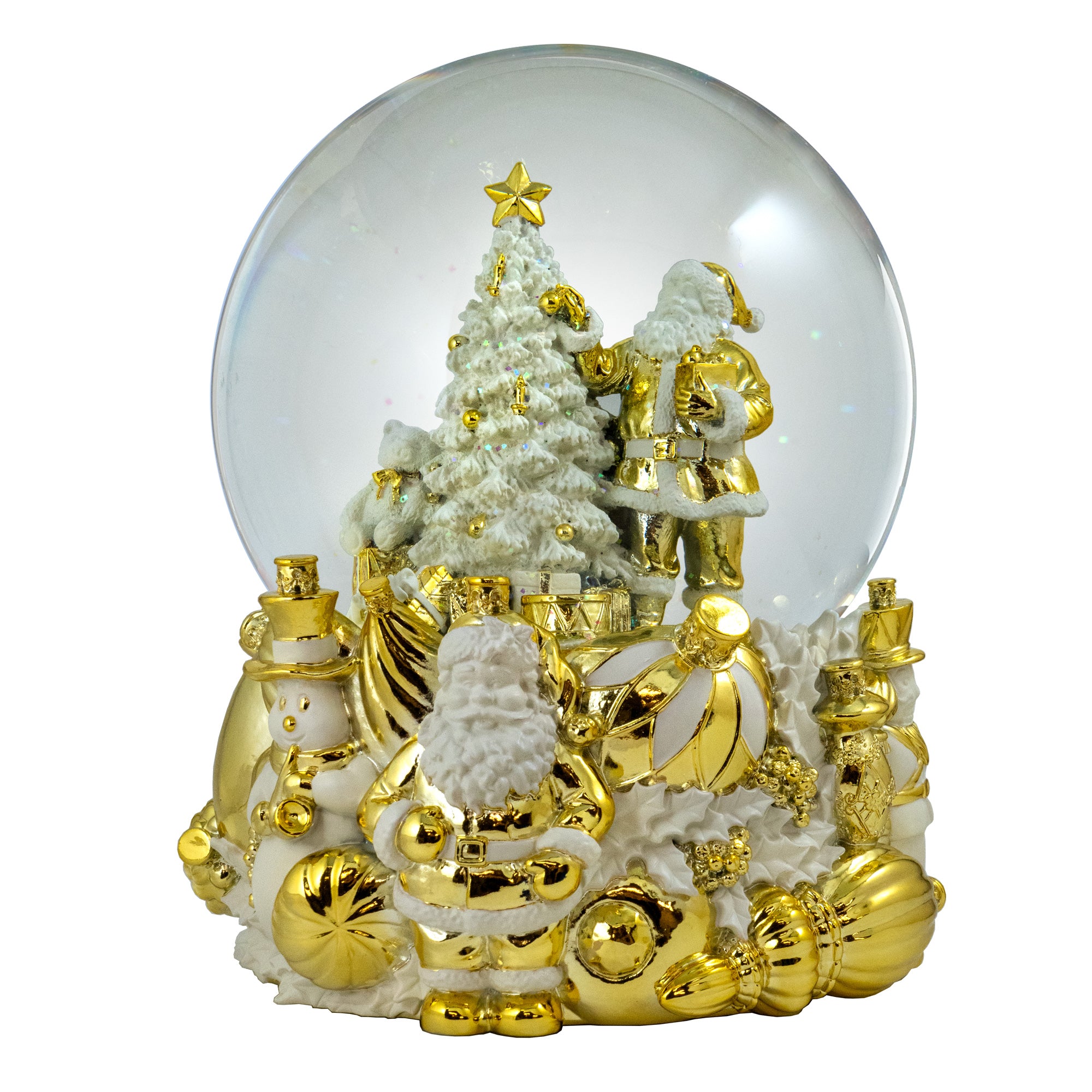 150MM Lighted Blowing Musical Golden Santa and Tree Snow Globe