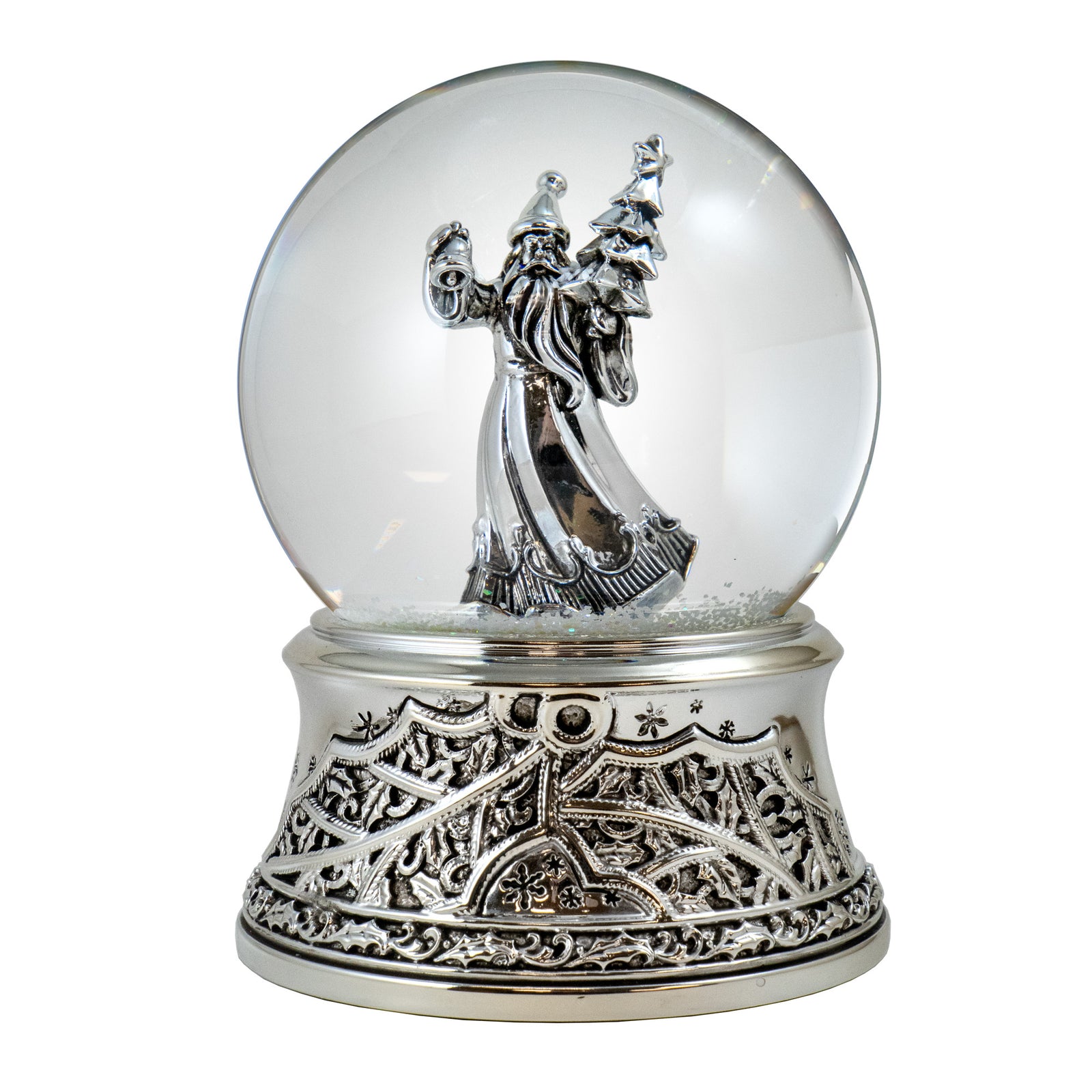 Silver Santa with Tree Musical Snow Globe