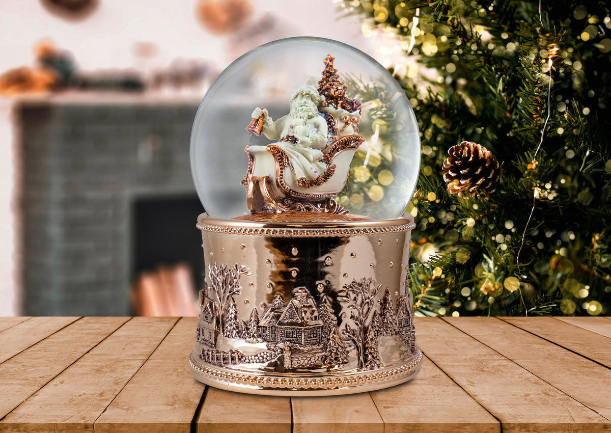 Santa in Sled Revolving Musical Snow Globe with Blower