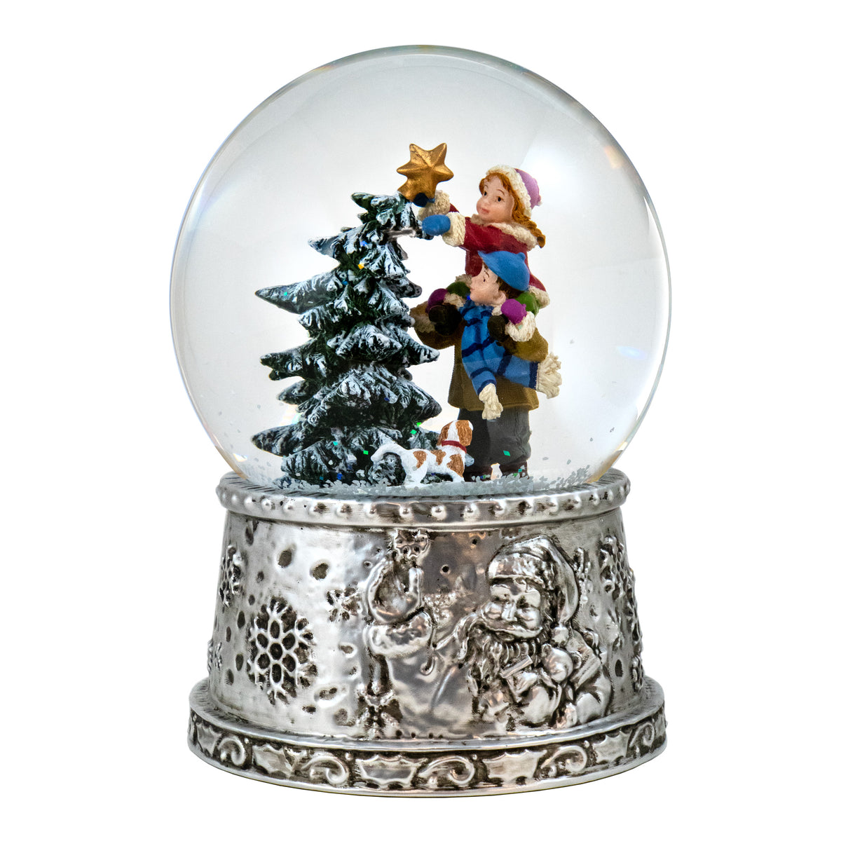 Children Placing Star on Tree Musical Snow Globe