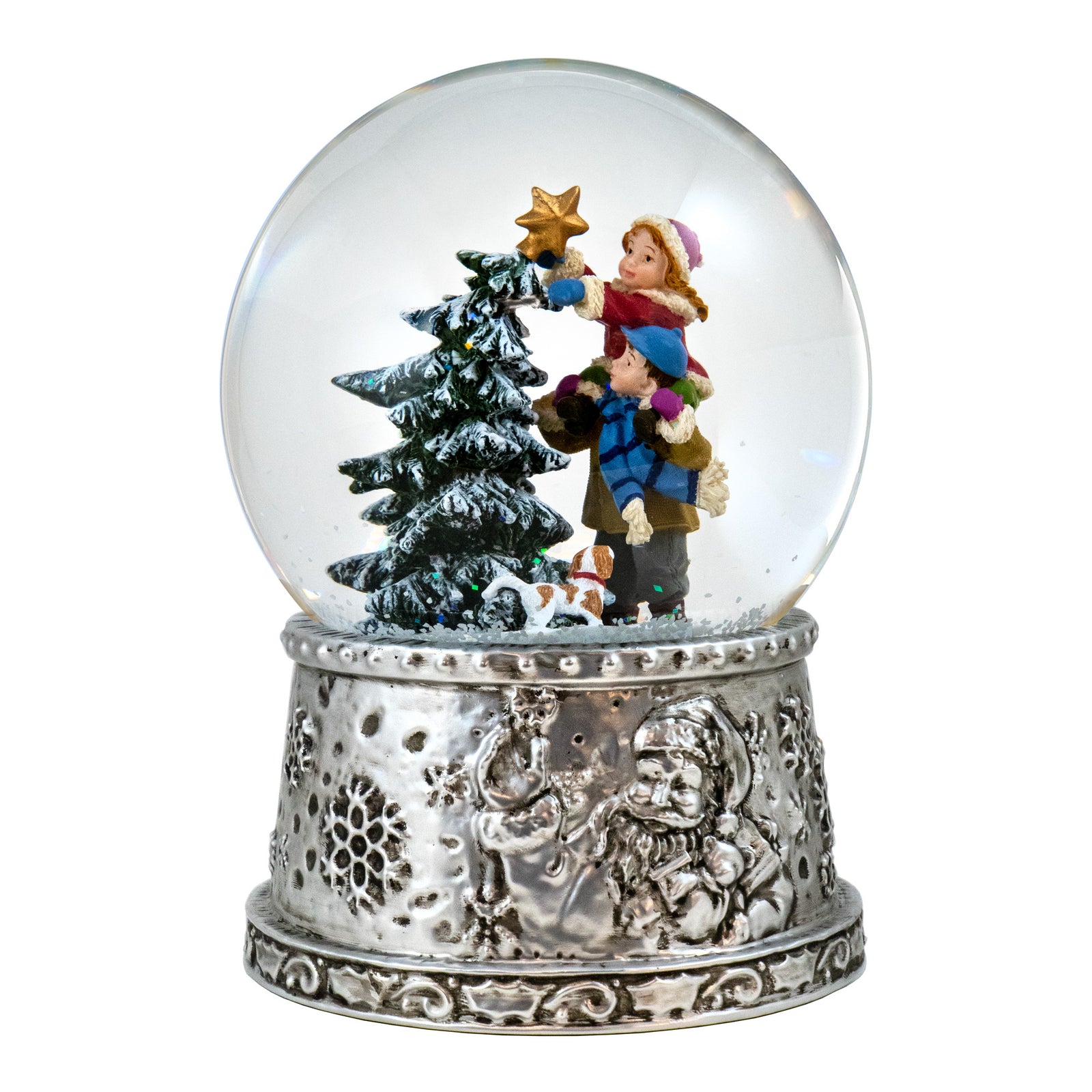 Children Placing Star on Tree Musical Snow Globe