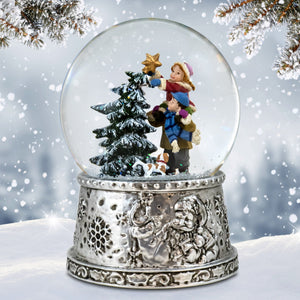 Children Placing Star on Tree Musical Snow Globe