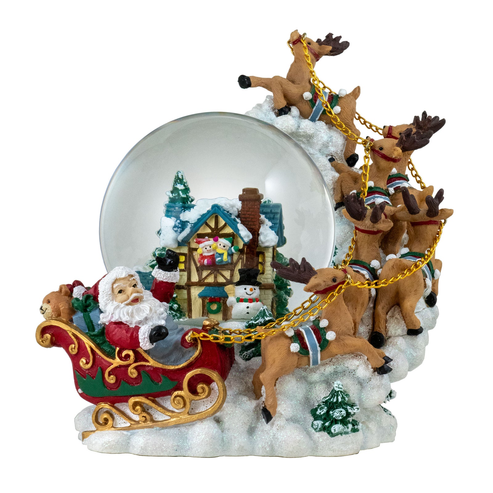 120MM Christmas Santa with Reindeer Musical Snow Globe