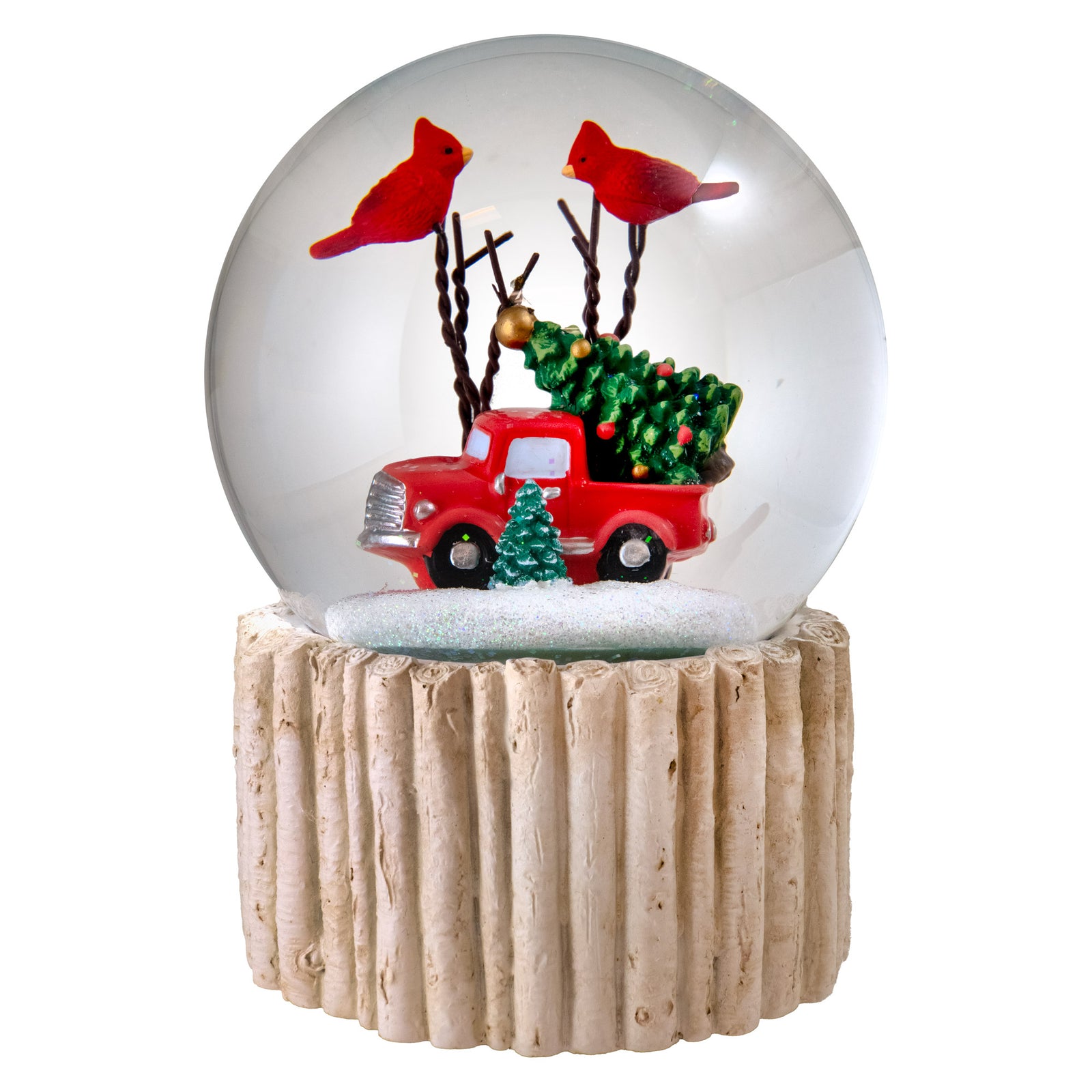 120MM Revolving Red Truck with Cardinals Snow Globe