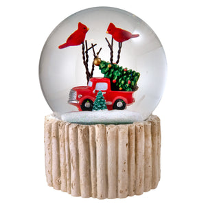 120MM Revolving Red Truck with Cardinals Snow Globe