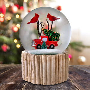 120MM Revolving Red Truck with Cardinals Snow Globe