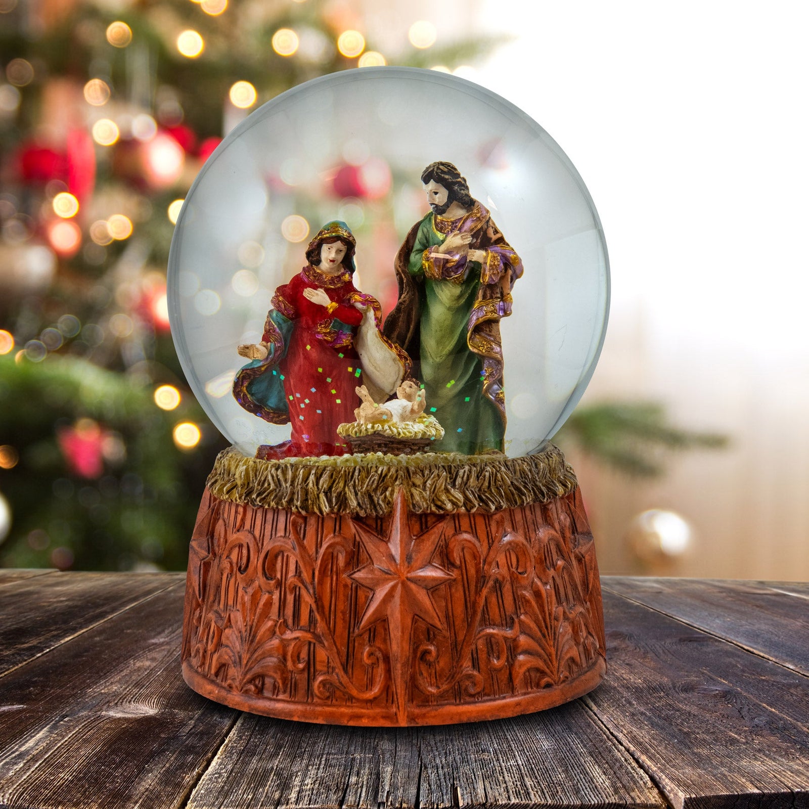 Silent Night Holy Family Nativity Musical Snow Globe