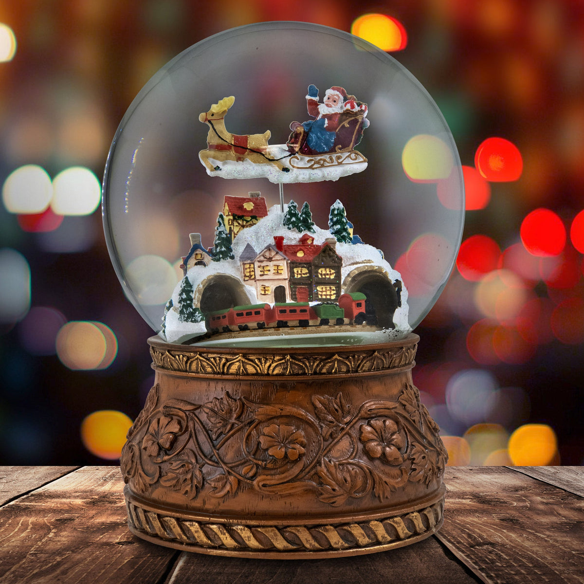 Flying Santa Sleigh Musical Snow Globe