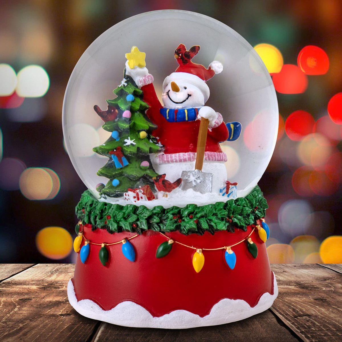 Snowman With Cardinals Snow Globe