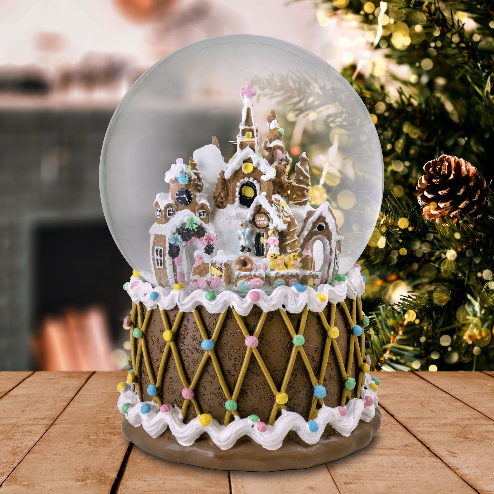 Gingerbread Village Castle Musical Snow Globe