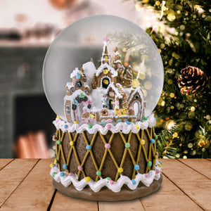 Gingerbread Village Castle Musical Snow Globe
