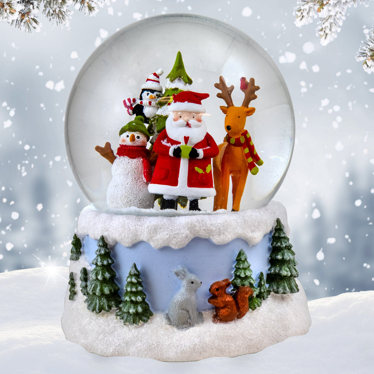 Santa's Cozy Crew Snow Globe