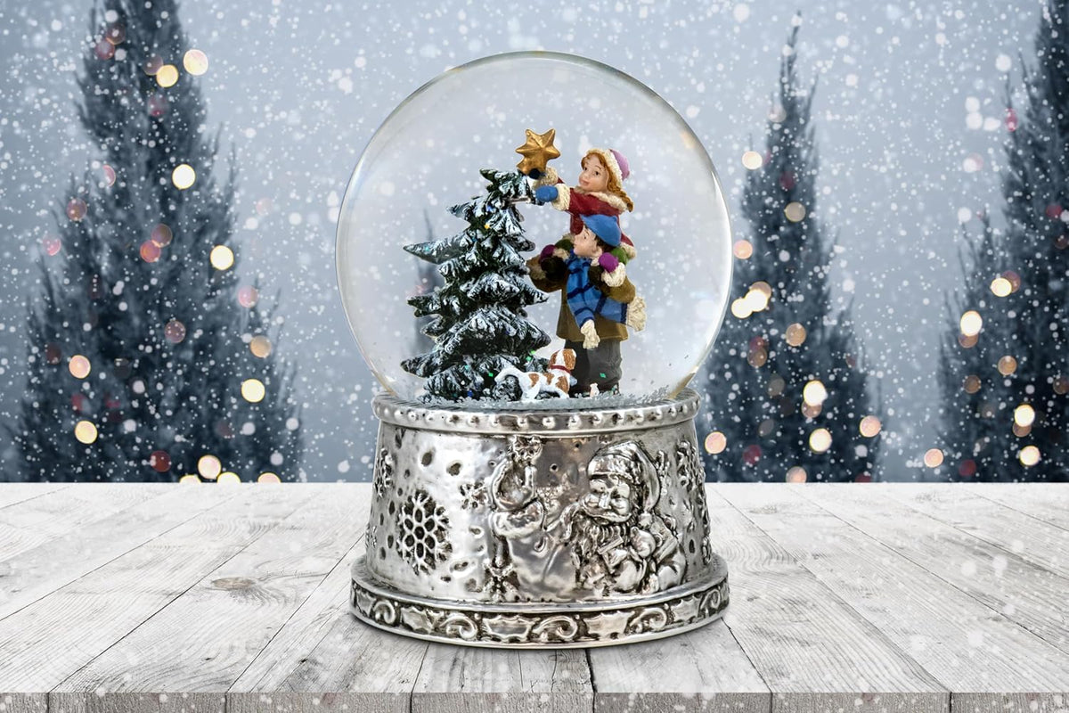 Children Placing Star on Tree Musical Snow Globe The San Francisco Music Box Company Collectible
