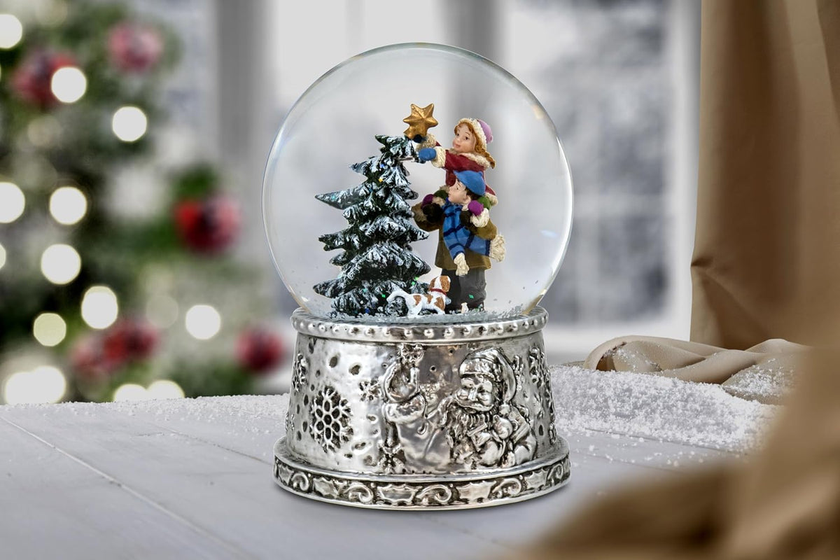 Children Placing Star on Tree Musical Snow Globe The San Francisco Music Box Company Collectible