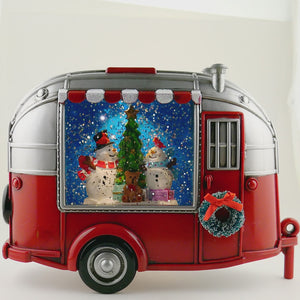 Musical Snowman in a Camper Decoration